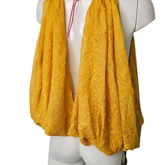Anthropologie Halter Parachute Bubble-Hem Tank Blouse Toggle Back Yellow XS, NWT - Picture 10 of 10
